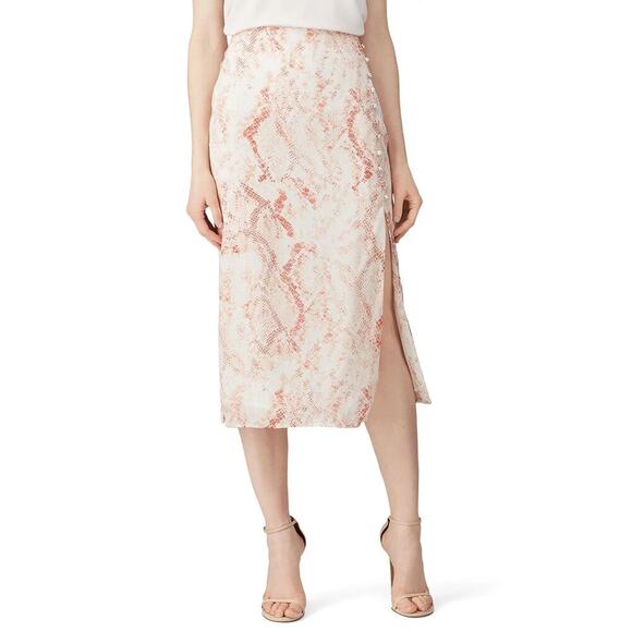 Cupcakes and Cashmere Fairfax Skirt Snake Print Faux Button Front Midi Pink 0 - Picture 1 of 9